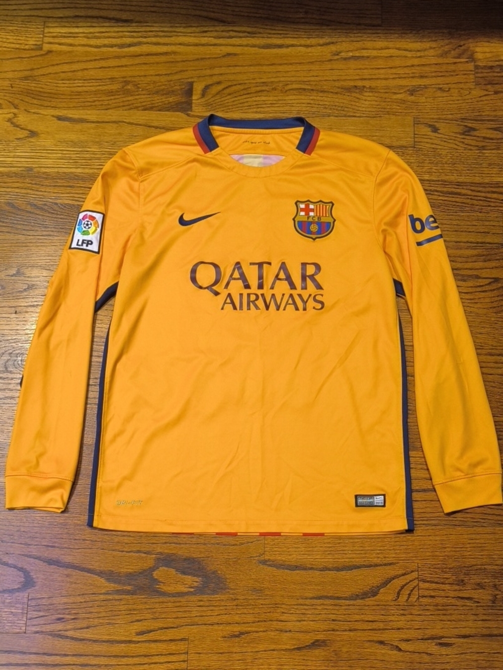 Nike FC Barcelona Long Sleeve Jersey in Gold with Navy Trim